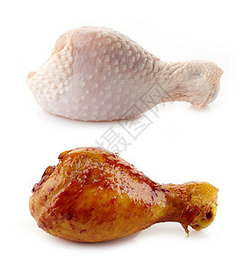 白色中的生和烤鸡腿背景图片