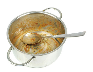 一个黑锅汤匙在白色背图片