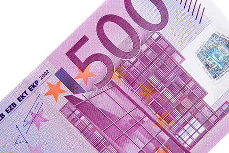 一张五百欧元的钞票在白色背景上背景图片