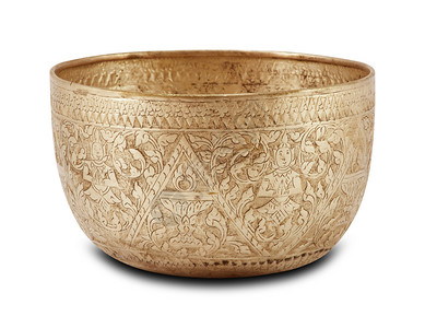 旧古董青铜黄铜碗白色背景隔离图片