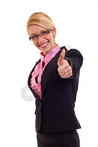 女商人用拇指举牌孤立图片