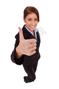 成功的女商人孤立放弃竖起大拇指高和广角图片