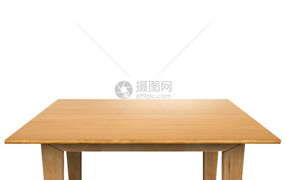 白色背景上的空木桌图片