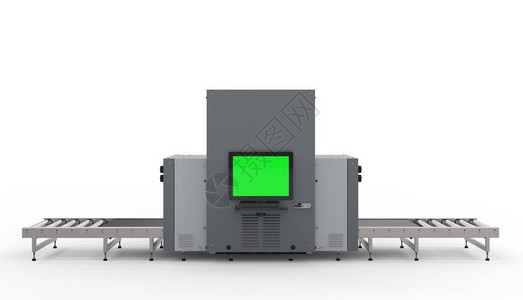 音屏接吸器带空显示器和传送带的扫描仪机的3d渲染机设计图片