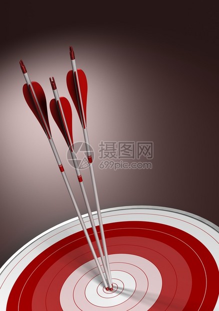 三支箭射向红目标的中心虚拟商业概念背景带有空间的字面空间图片
