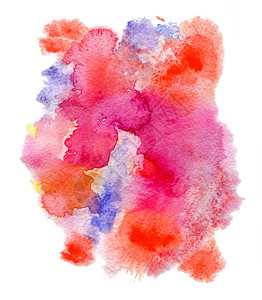 抽象的彩色水彩艺术背景与橙色和粉红色的污点孤立在白色背景图片