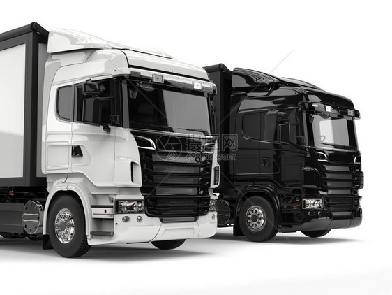 黑色和白色现代重型运货卡车图片