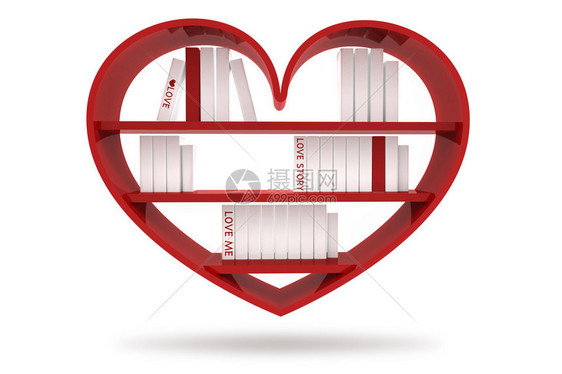 在白背景上孤立的心脏书架上站立着空图片