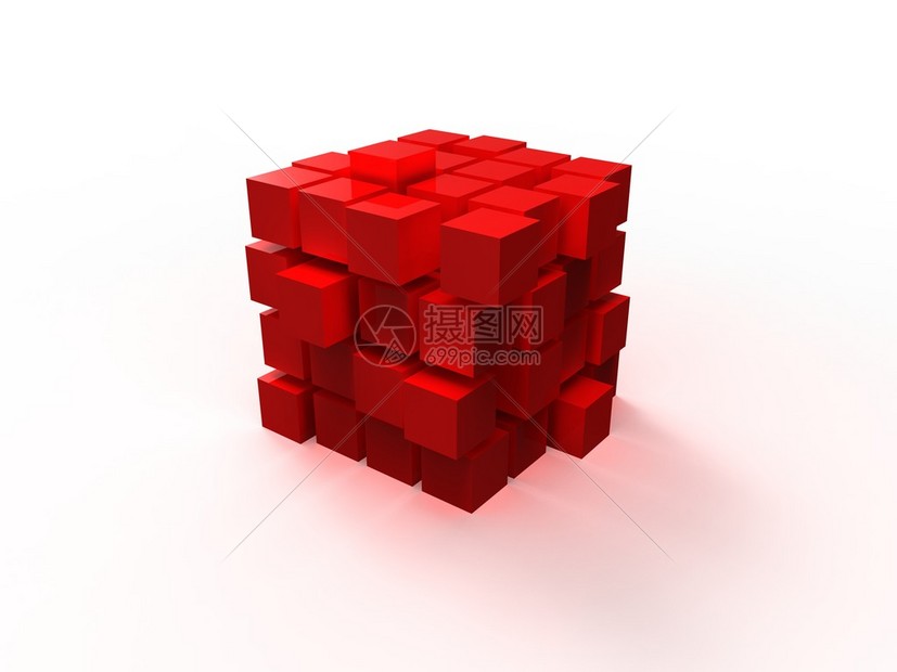 4x4红色无序立方体从白底隔图片