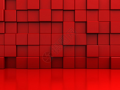 红色摘要块墙壁背景3d图片