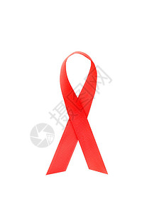 红色艾滋病丝带上白色孤立背景图片