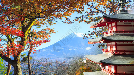 富士山秋天的成像配着红色的图片