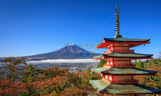 秋天富士山与中里托塔寺图片