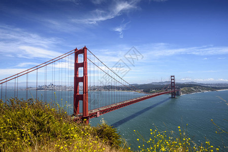 金门大桥和旧金山市中心阳图片