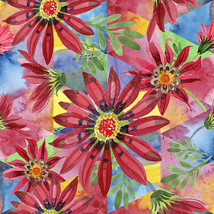 红色的杂色菊花卉植物花无缝背景图案织物壁纸打印纹理背景纹理包装图案框架或边框图片