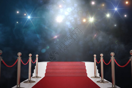 vip的红地毯背景中的闪光灯3d渲染插图图片