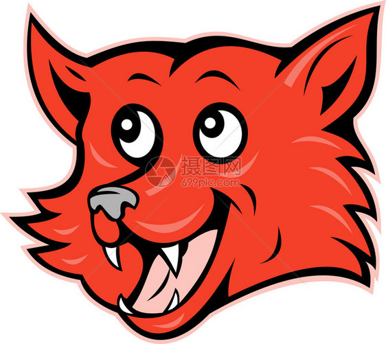 红狐狸头咧嘴笑的插图图片