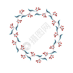 白色背景上分离的水颜色红浆果圆形装饰花圈图片