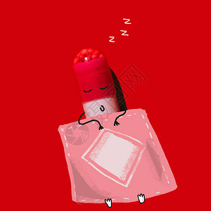 红色搞笑睡眠医疗胶囊的顶视图背景图片