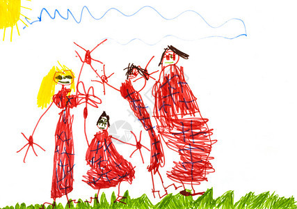 儿童绘画与父亲母亲和两个女图片