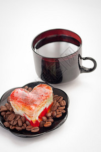 可爱的咖啡杯配心形饼干的照片图片