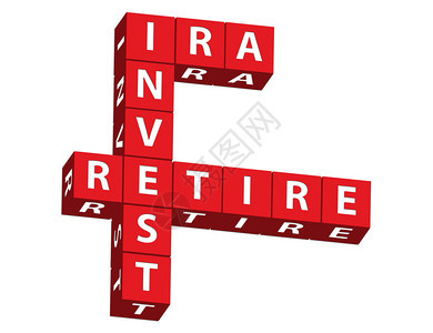 红块拼写ira投资和退休在白色背景上图片