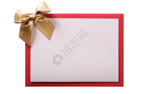 孤立的圣诞卡金弓红色信封背景图片