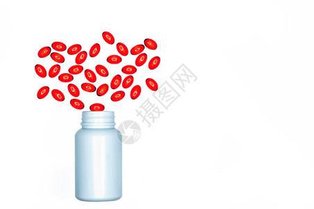 将红色软胶囊药丸从白色背景中分离出来的药瓶中倒出来红色软明胶囊维生素和膳食补充剂医药行业药房图片