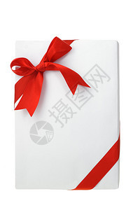 长方形白色礼盒饰红蝴蝶结图片