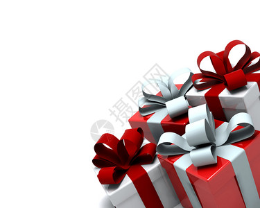 红色和白色圣诞礼品盒的3d渲染图片