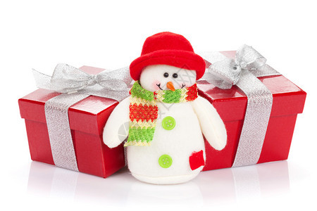 圣诞礼物盒和雪人玩具白图片