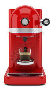 白色背景上孤立的红色咖啡机图片