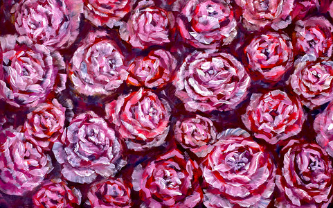 红紫罗兰花玫瑰牡丹特写油画用于设计婚礼请柬保存日期卡织物壁纸剪贴簿的抽背景图片