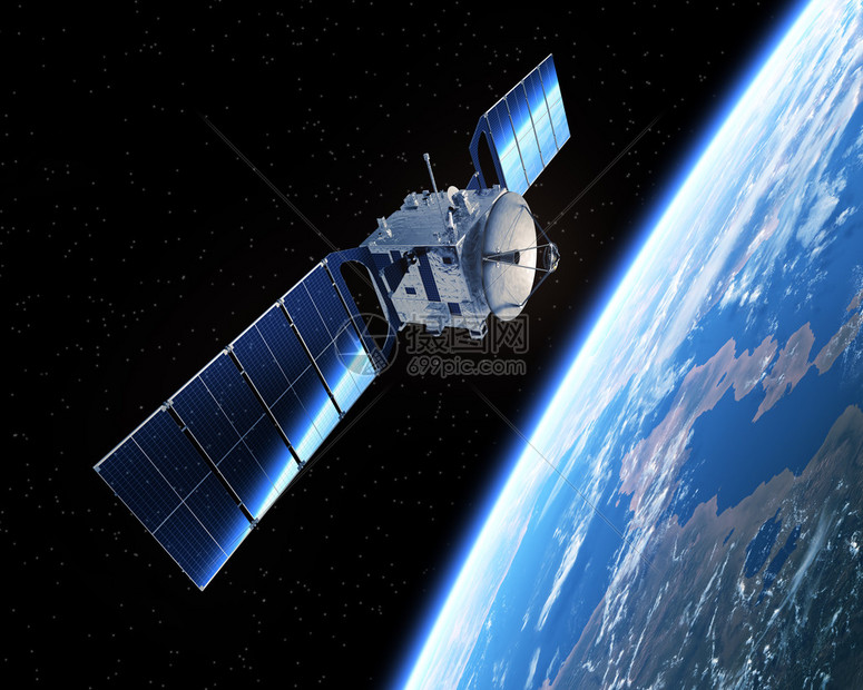 通信卫星绕地球运行3D场景高清图片下载-正版图片503188483-摄图网