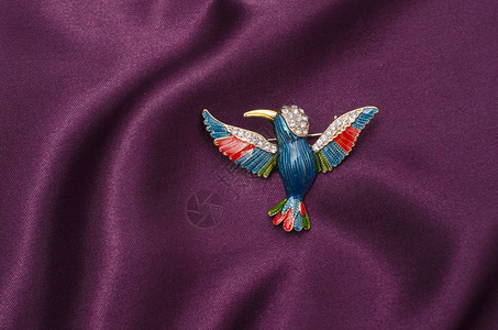 真丝织物上镶有蜂鸟和钻石的珐琅胸针图片