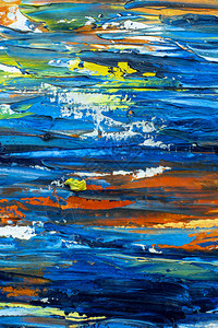 调色刀抽象宏观纹理蓝橙红水海天油画特写背景手绘艺术品颜色云纹理艺术品的片段油漆的笔触现代艺术彩色背景图片