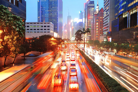 香港街道交通繁忙黄昏时有摩图片