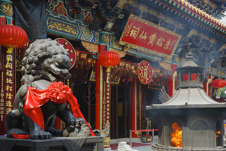 香港王太新寺的狮子雕像和生图片