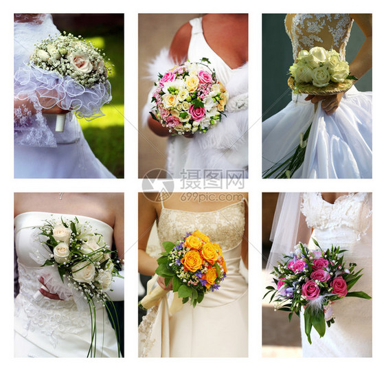 新娘手中的六束不同花束图片