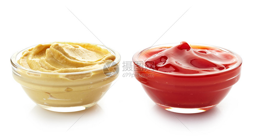 中的一碗芥末酱和番茄酱图片