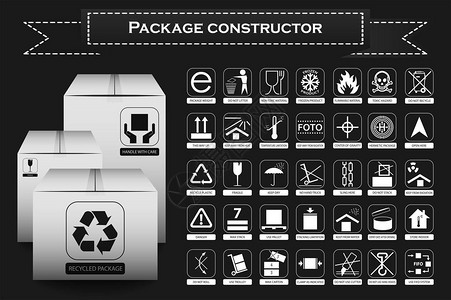 包装符号图标集包括废物回收易碎易燃此面朝上小心处理背景图片