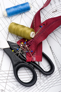 缝纫工具特写的缝纫图案图片