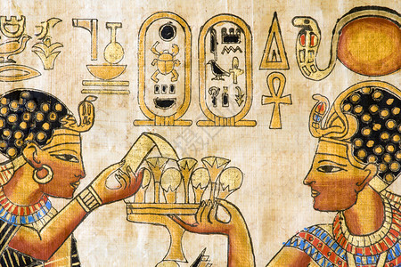 埃及古代绘画在papyruspapyrus上散落成碎片图片