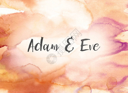 亚当和夏娃的概念和主题用黑墨水写在多彩的油图片