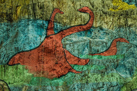 古巴比纳莱斯岩石上涂着史前长城穆拉勒德拉图片