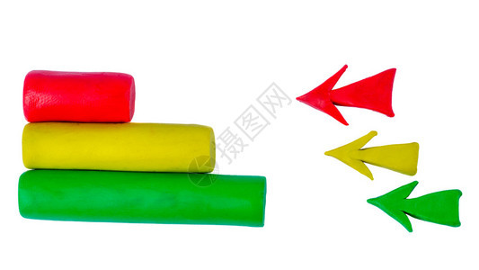 由彩色玩耍面团制成的条形图表和箭头红色绿色黄色白图片