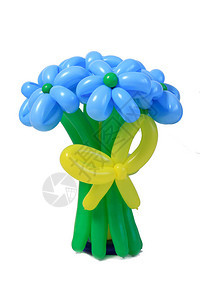 白色背景上一束凉爽的假日花卉蓝色气球图片