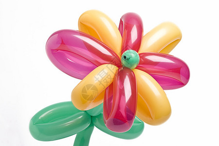 花瓣用粉色和黄色气球茎叶用绿色图片