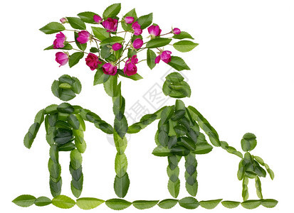 绿色世界家庭和爱的概念孤立的儿童与新鲜叶子和粉图片