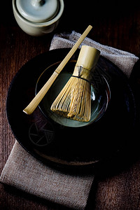 日本茶罐和茶道拂图片